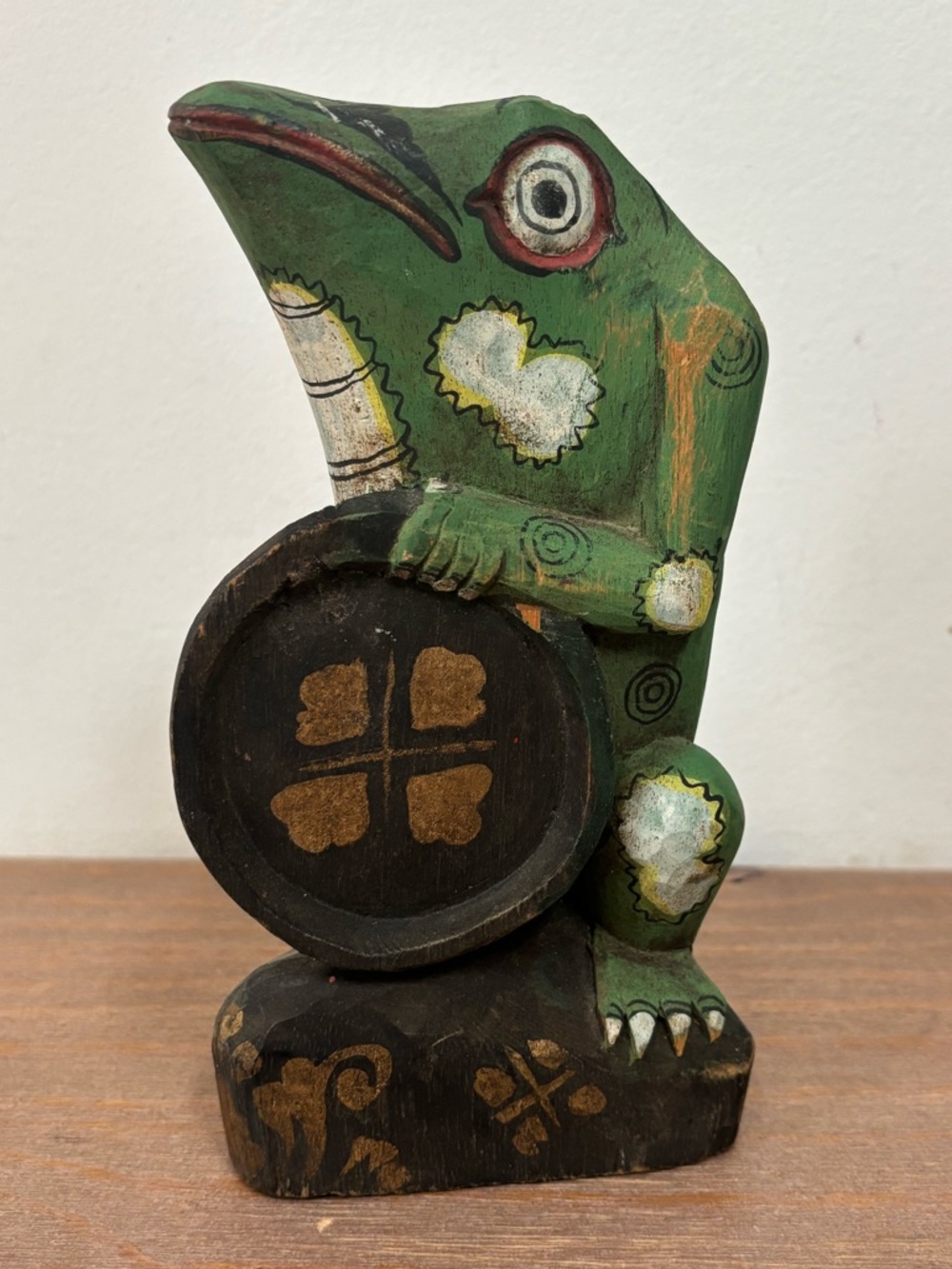 Vintage hand carved wooden primitive folk art frog statue